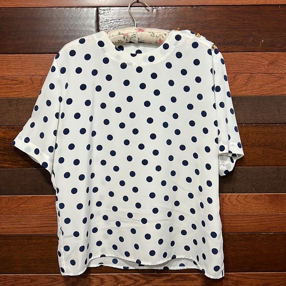 Josephine Tops - Josephine Scoop Neck Short Sleeve Polka Dot Blouse